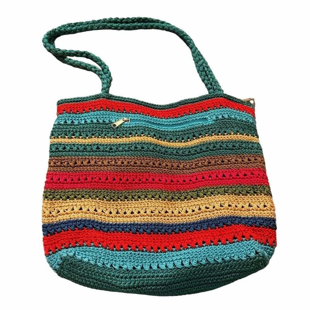 Merona Boho Crochet Tote Bag Colorful Striped